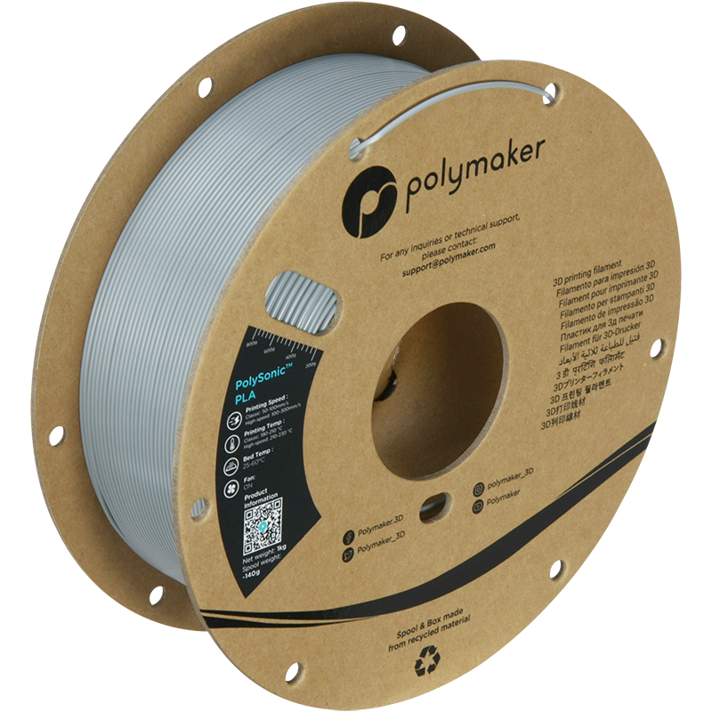 Filament Polymaker PolySonic PLA Gris, la solution d'impression 3D ultrarapide