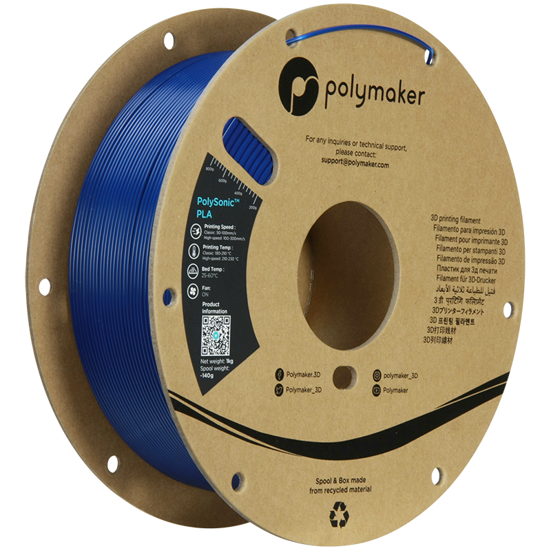Filament Polymaker PolySonic PLA Bleu, la solution d'impression 3D