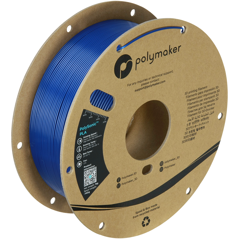 Filament Polymaker PolySonic PLA Bleu, la solution d'impression 3D ultrarapide