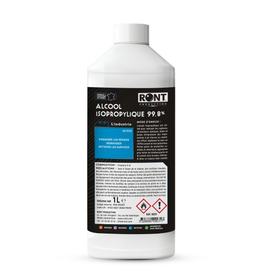 Alcool Isopropylique 99,8% - 1L - RONT | Nettoyant pour Impression 3D & Électronique Alcool Isopropylique 99,8% - 1L - RONT | Nettoyant pour Impression 3D & Électronique