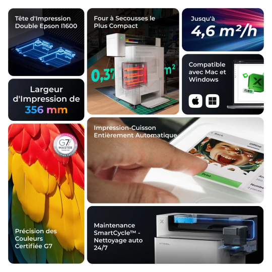 Studio DTF Complet xTool : Imprimante Apparel Printer + Four OS1 + Purificateur d'Air AP2 Studio DTF Complet xTool : Imprimante Apparel Printer + Four OS1 + Purificateur d'Air AP2