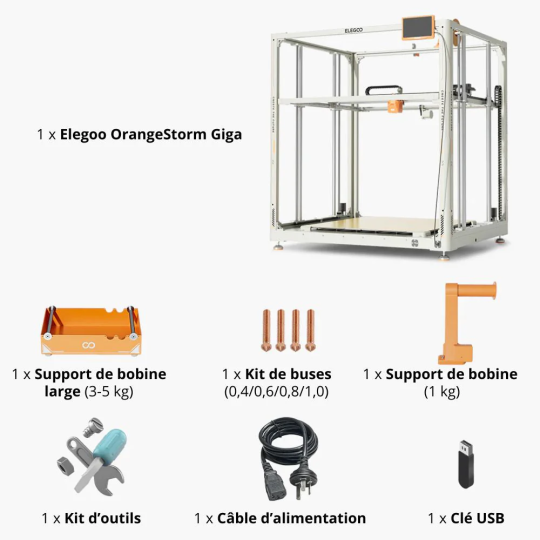 Imprimante 3D Grand Format Elegoo OrangeStorm Giga – 800×800×1000 mm (Kit à assembler)